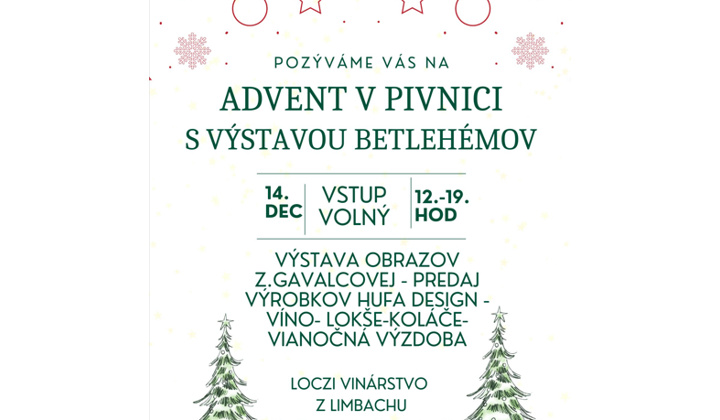 Fotka - Pozvánka na Advent v pivnici s výstavou betlehémov dňa 14.12.2024